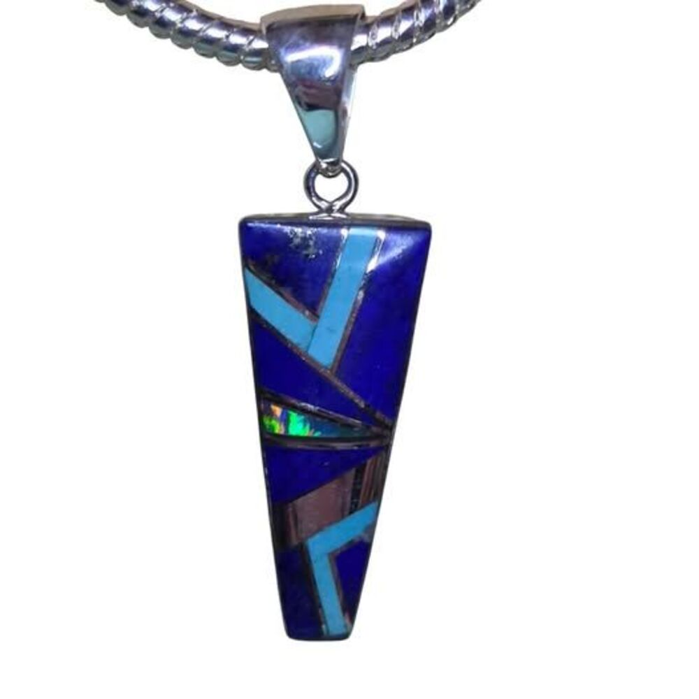 Sterling Silver JM Trapezoid Mosaic Inlay Artisan Pendant